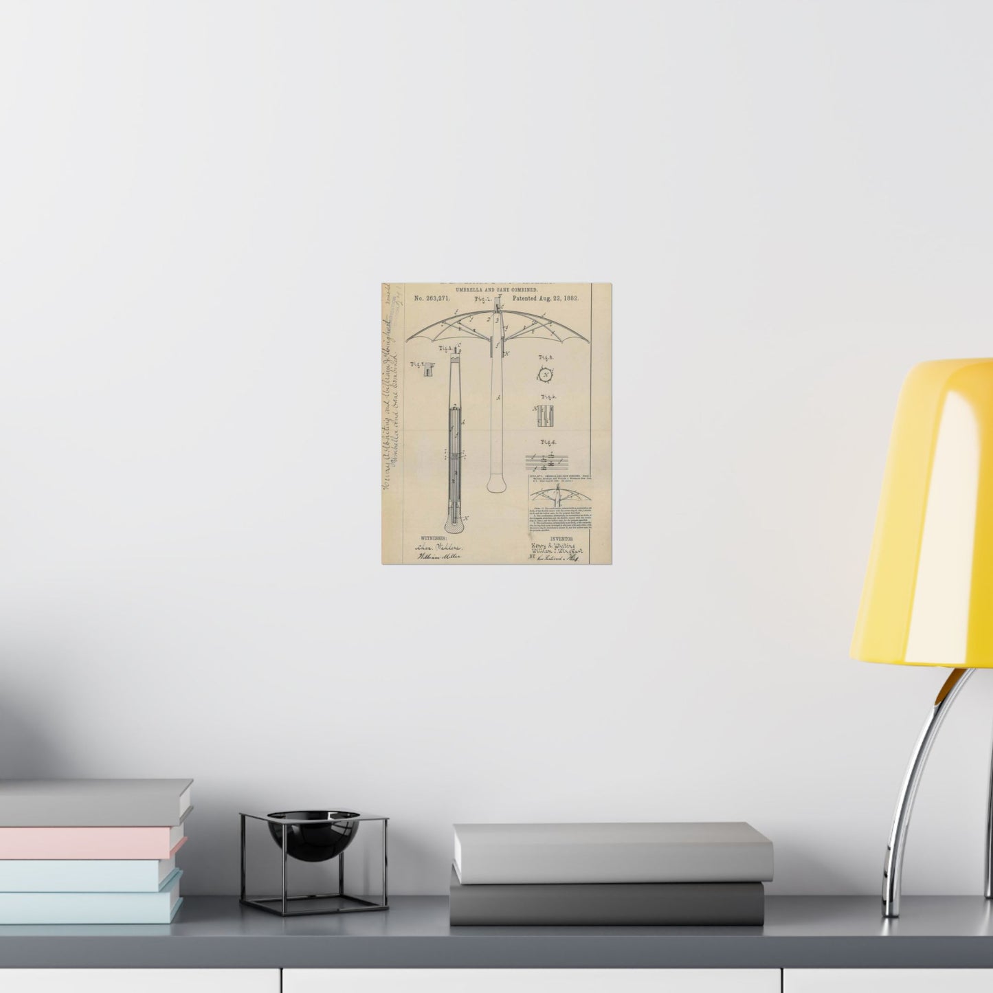 Patent drawing - for H. A. Whiting and W. J. Winghart's Umbrella and Cane Combined Public domain  image High Quality Matte Wall Art Poster for Home, Office, Classroom