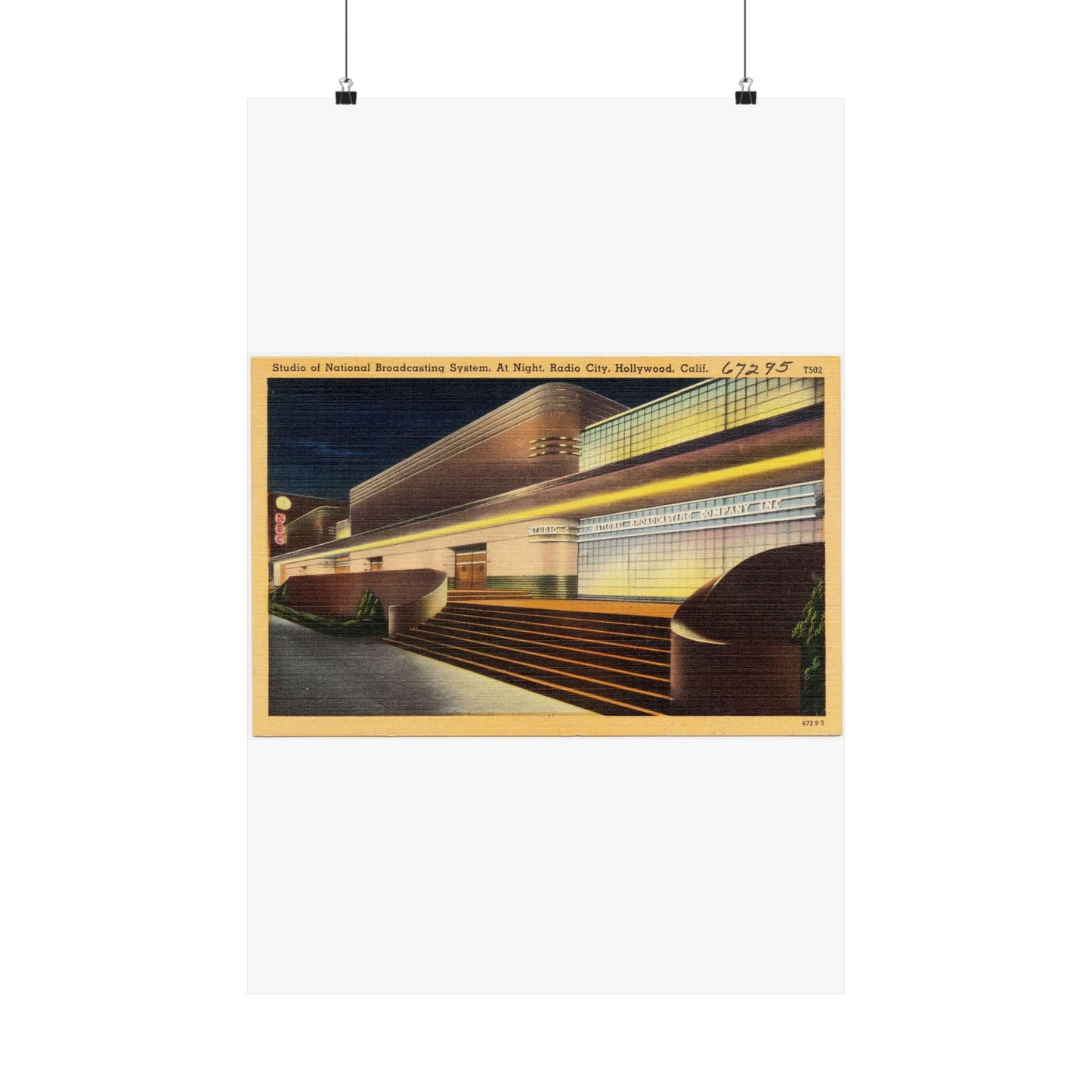 Studio of National Broadcasting System, at night, Radio City, Hollywood, Calif. High Quality Matte Wall Art Poster for Home, Office, Classroom