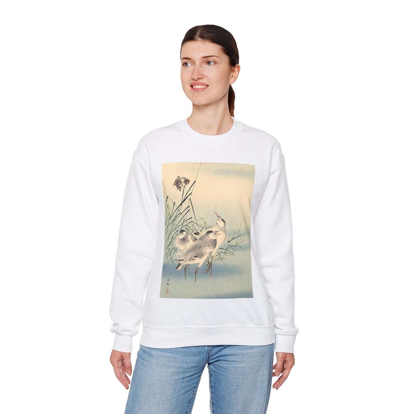 Koson - sandpipers, Ohara Koson White Heavy Blend Adult Crew Neck SweatShirt