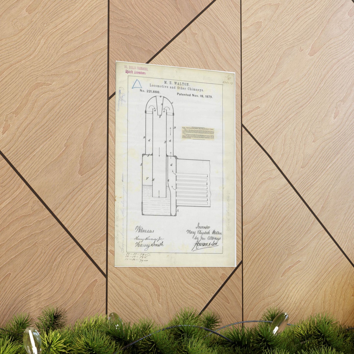 Patent Drawing of Engine - for M. E. Walton's Locomotive and Other Chimneys Public domain  image High Quality Matte Wall Art Poster for Home, Office, Classroom