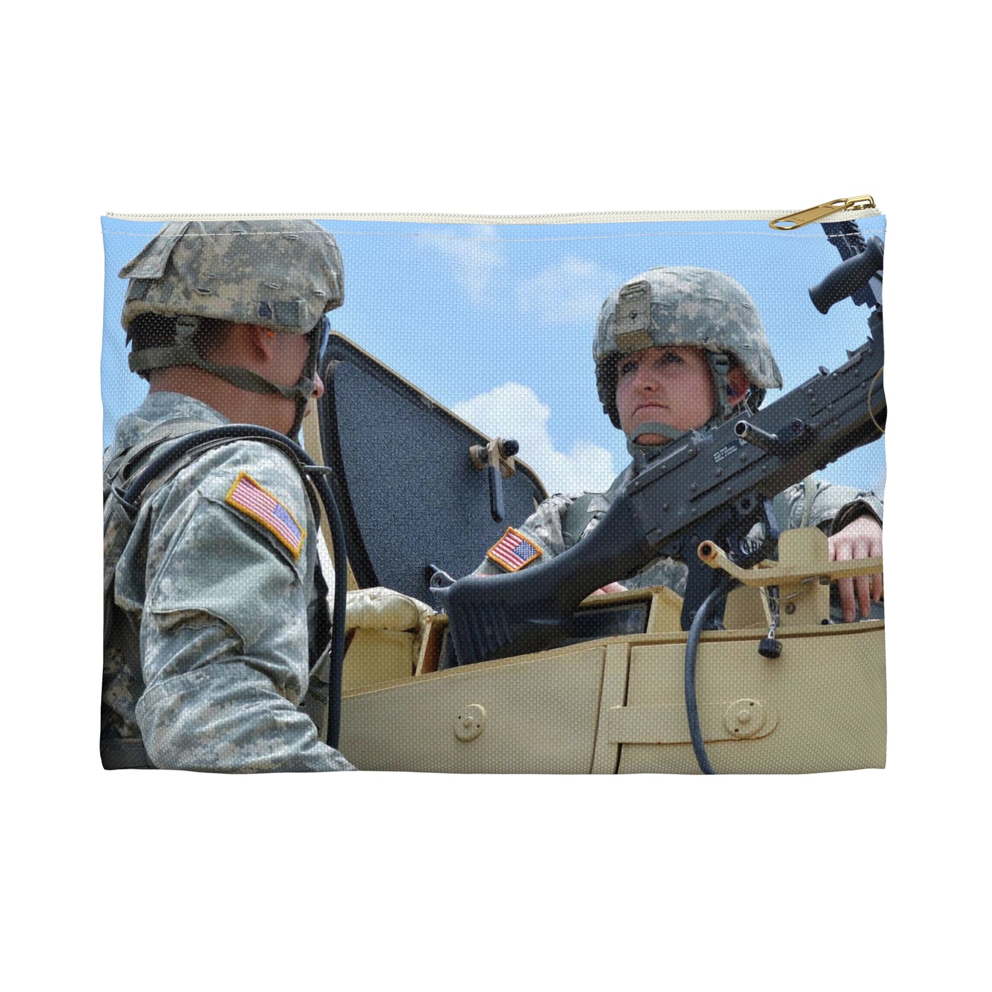 In this image, Sgt. Melica Thayer of the 136th Military Large Organizer Pouch with Black Zipper