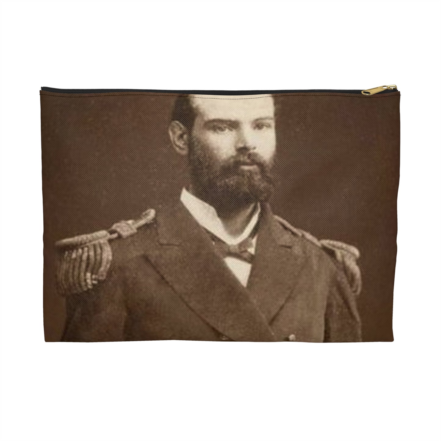 Foto A.Prat - A black and white photo of a man in uniform Large Organizer Pouch with Black Zipper