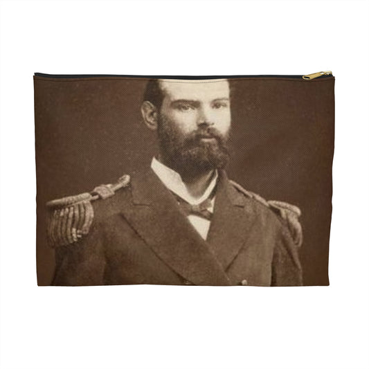 Foto A.Prat - A black and white photo of a man in uniform Large Organizer Pouch with Black Zipper