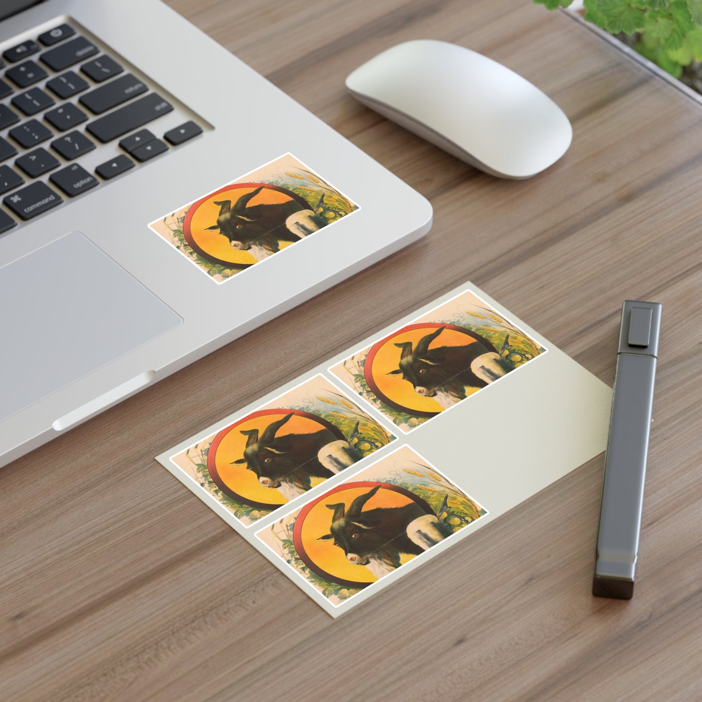 Bock Beer, the head of a goat inside an oval, with a stein of beer sitting on a bed of hops, underneath the oval Laminated UV Protective Vinyl Stickers