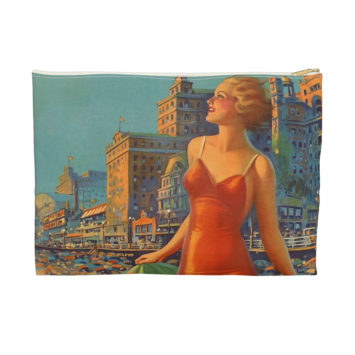 Atlantic City— America’s All-Year Resort, Pennsylvania Railroad, painting by Edward Mason Eggleston Large Organizer Pouch with Black Zipper