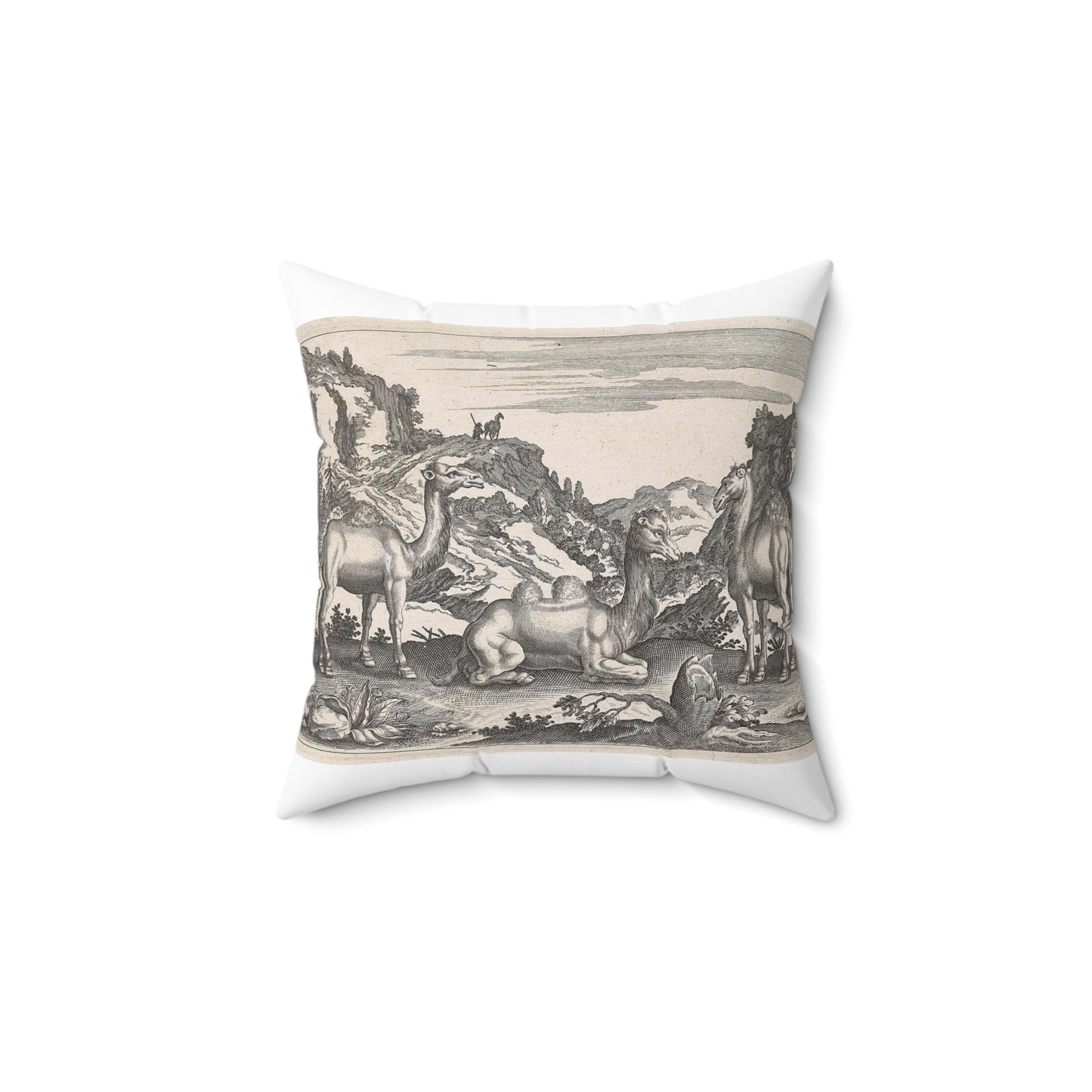 Adriaen Collaert - Dromedarissen en een kameel Decorative Accent Square Pillow