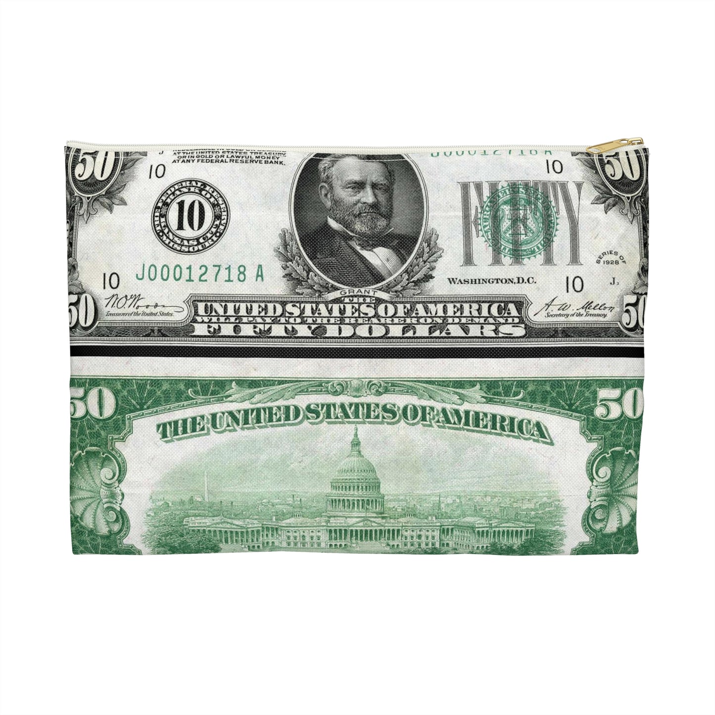 US-$50-FRN-1928-Fr-2100-J - Public domain banknote scan Large Organizer Pouch with Black Zipper