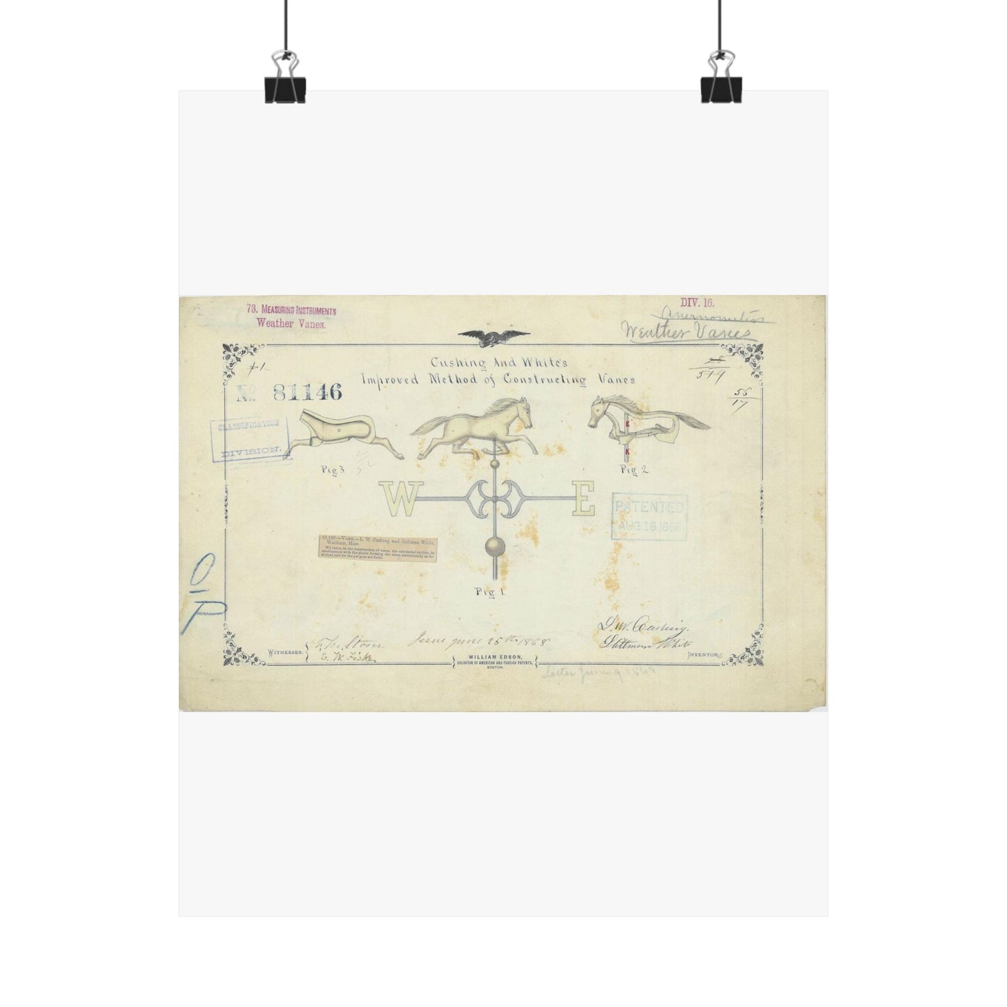 Patent drawing - Drawing of an Improved Method of Constructing Vanes Public domain  image High Quality Matte Wall Art Poster for Home, Office, Classroom