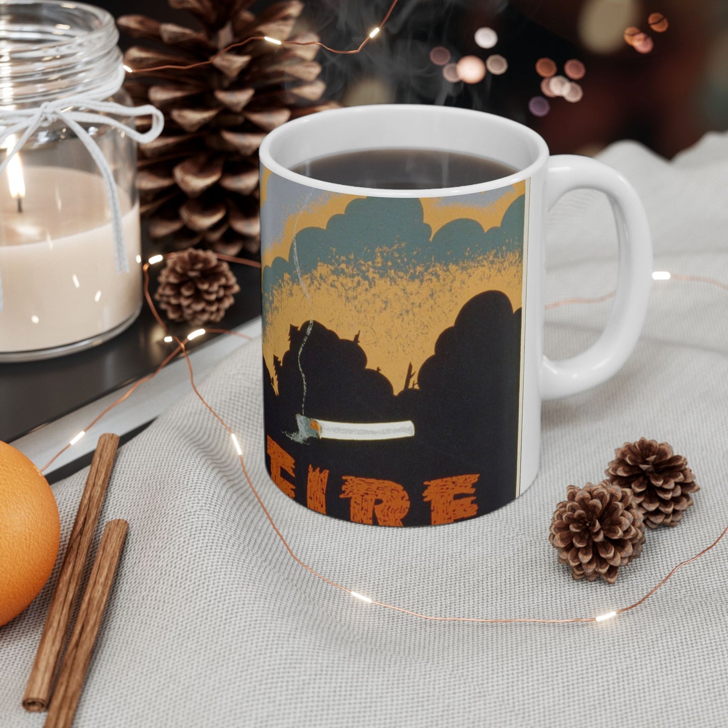 Fire wrecks a forest, Art Deco Poster Beautiful Novelty Ceramic Coffee Mug 11oz