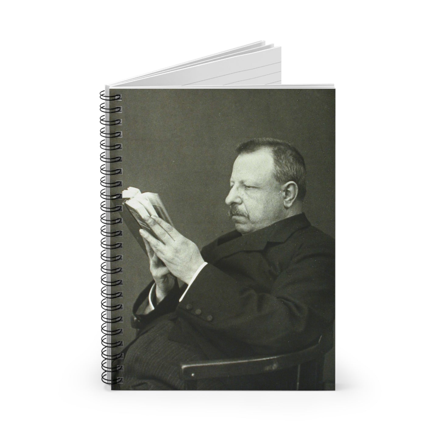 B.Croce, Italy - A black and white photo of a man reading a book Spiral Bound Ruled Notebook with Printed Cover